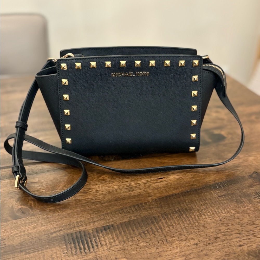 Michael Kors Black Crossbody Bag with Gold Studs